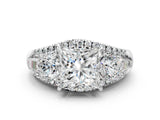 White gold Three-Stone Princess Cut Diamond Engagement Ring with Pave Band and Prong Setting_6