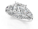 White gold Three-Stone Princess Cut Diamond Engagement Ring with Pave Band and Prong Setting_7