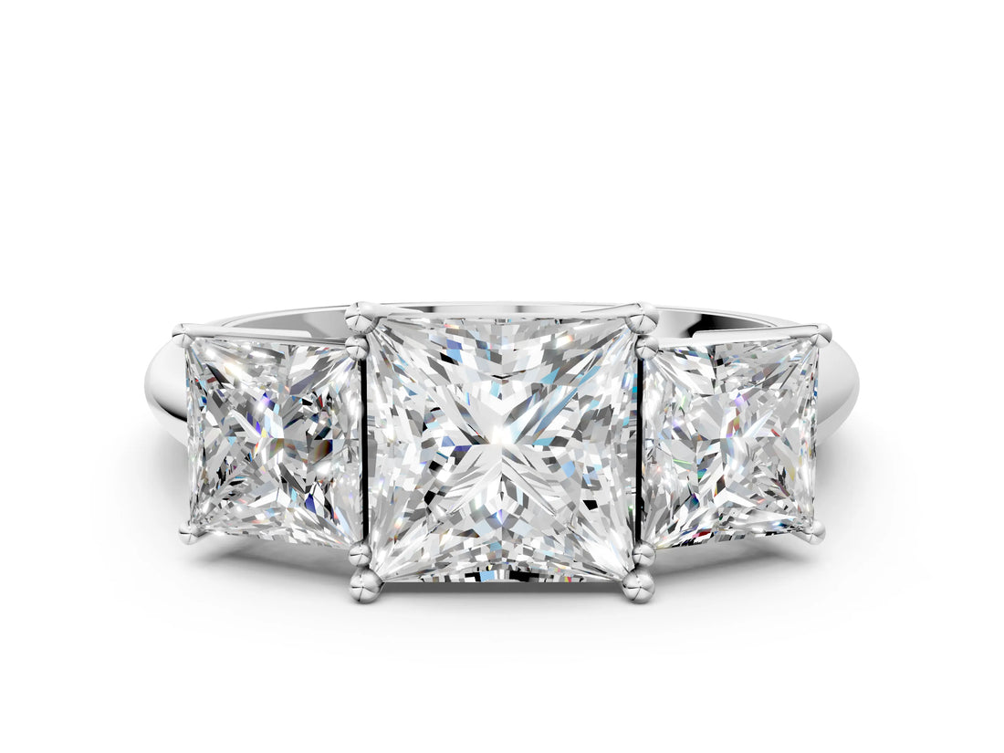 White gold Three-Stone Princess Cut Diamond Engagement Ring with Prong Setting on a White Gold Band_6