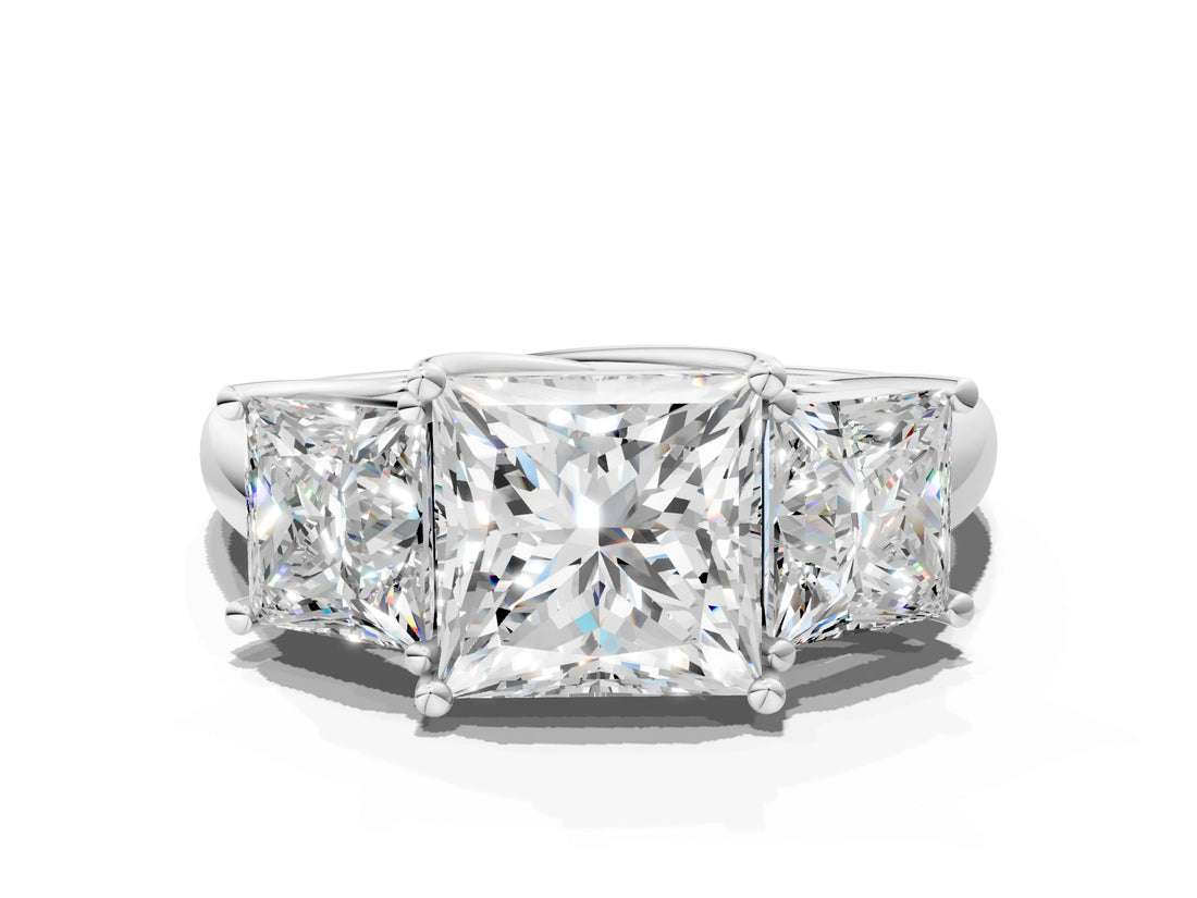White gold Three-Stone Princess Cut Diamond Engagement Ring with Prong Setting_33