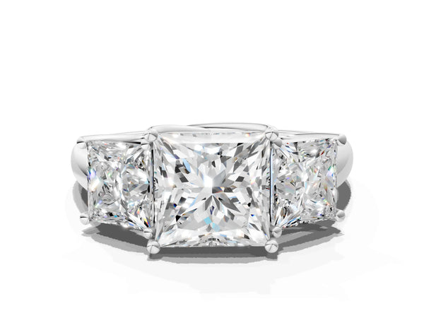 White gold Three-Stone Princess Cut Diamond Engagement Ring with Prong Setting