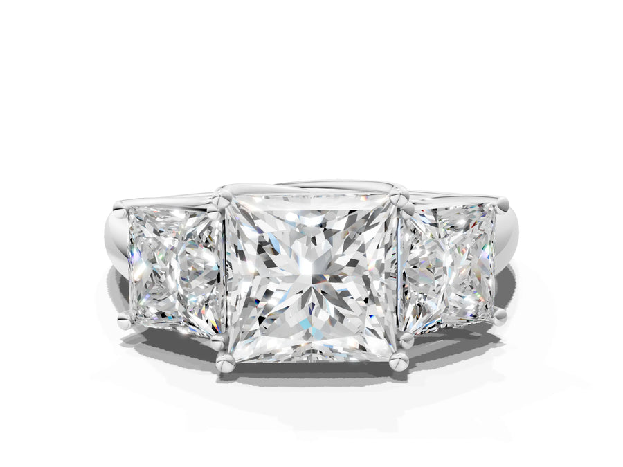 White gold Three-Stone Princess Cut Diamond Engagement Ring with Prong Setting