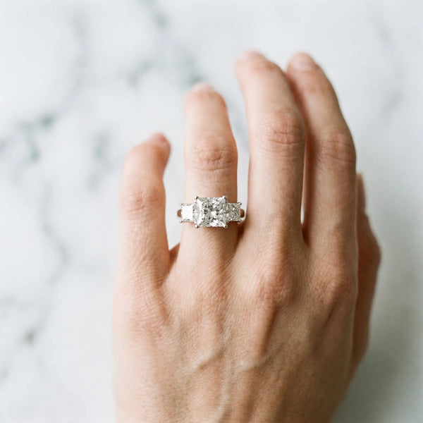 White gold Three-Stone Princess Cut Diamond Engagement Ring with Prong Setting