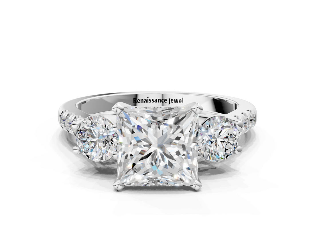 White gold Three-Stone Princess Cut Diamond Pavé Band with Four-Prong Setting_51