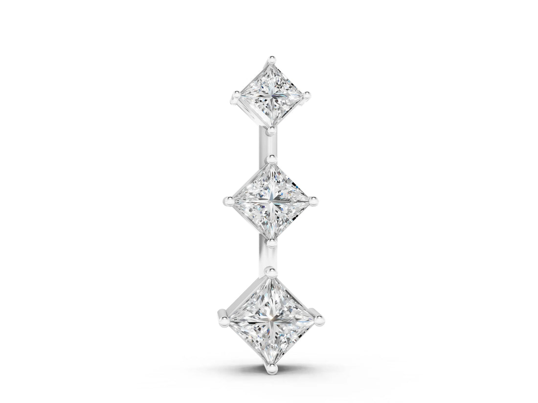 White gold Three-Stone Princess Cut Diamond Pendant with Four-Prong Setting_3
