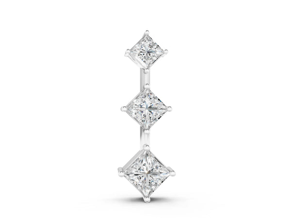 Silver Three-Stone Princess Cut Diamond Pendant with Four-Prong Setting