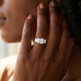 White gold Three-Stone Princess Cut Diamond Ring with Cathedral Band and Four-Prong Setting_29