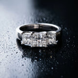 White gold Three-Stone Princess Cut Diamond Ring with Cathedral Band and Four-Prong Setting_30