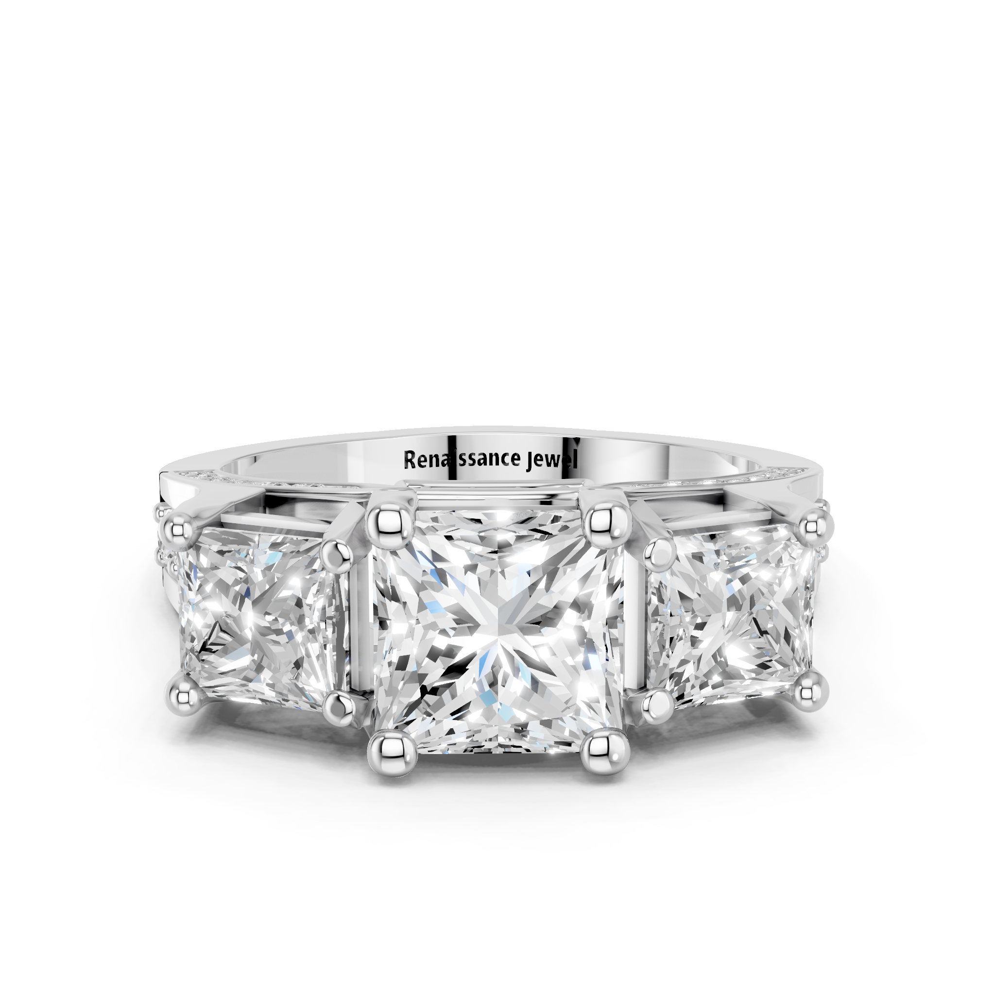 White gold Three-Stone Princess Cut Diamond Ring with Channel-Set Band and Four-Prong Setting_11