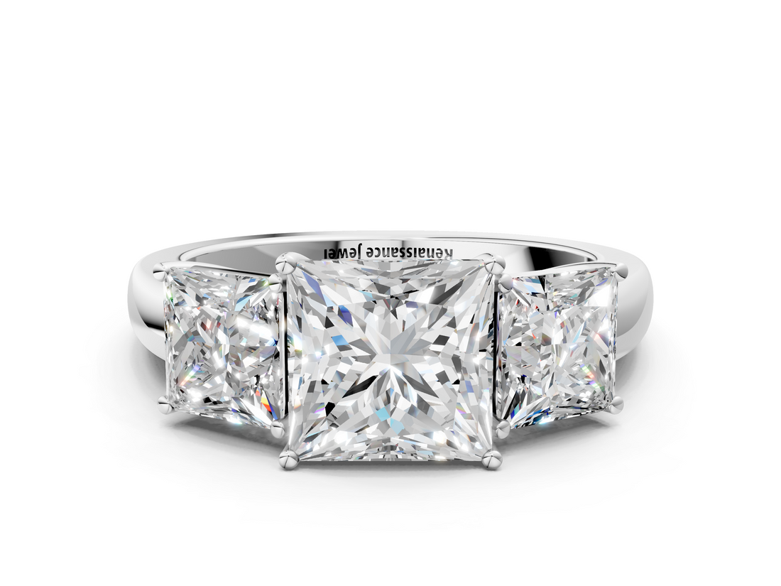 White gold Three-Stone Princess Cut Diamond Ring with Channel-Set Band and Four-Prong Setting_117