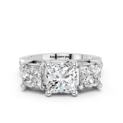 White gold Three-Stone Princess Cut Diamond Ring with Channel-Set Band and Four-Prong Setting_11