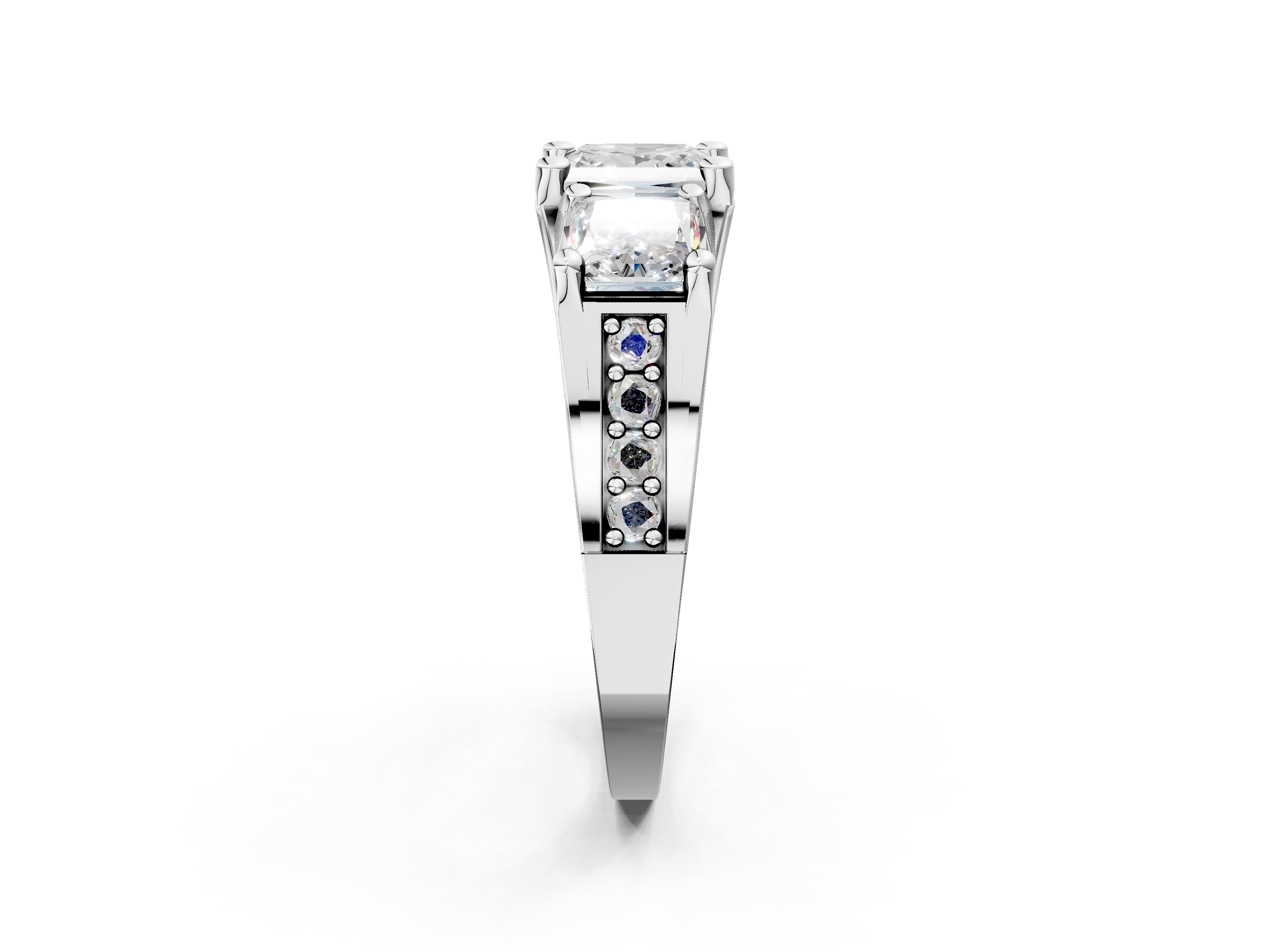 White gold Three-Stone Princess Cut Diamond Ring with Channel-Set Band and Four-Prong Setting_34