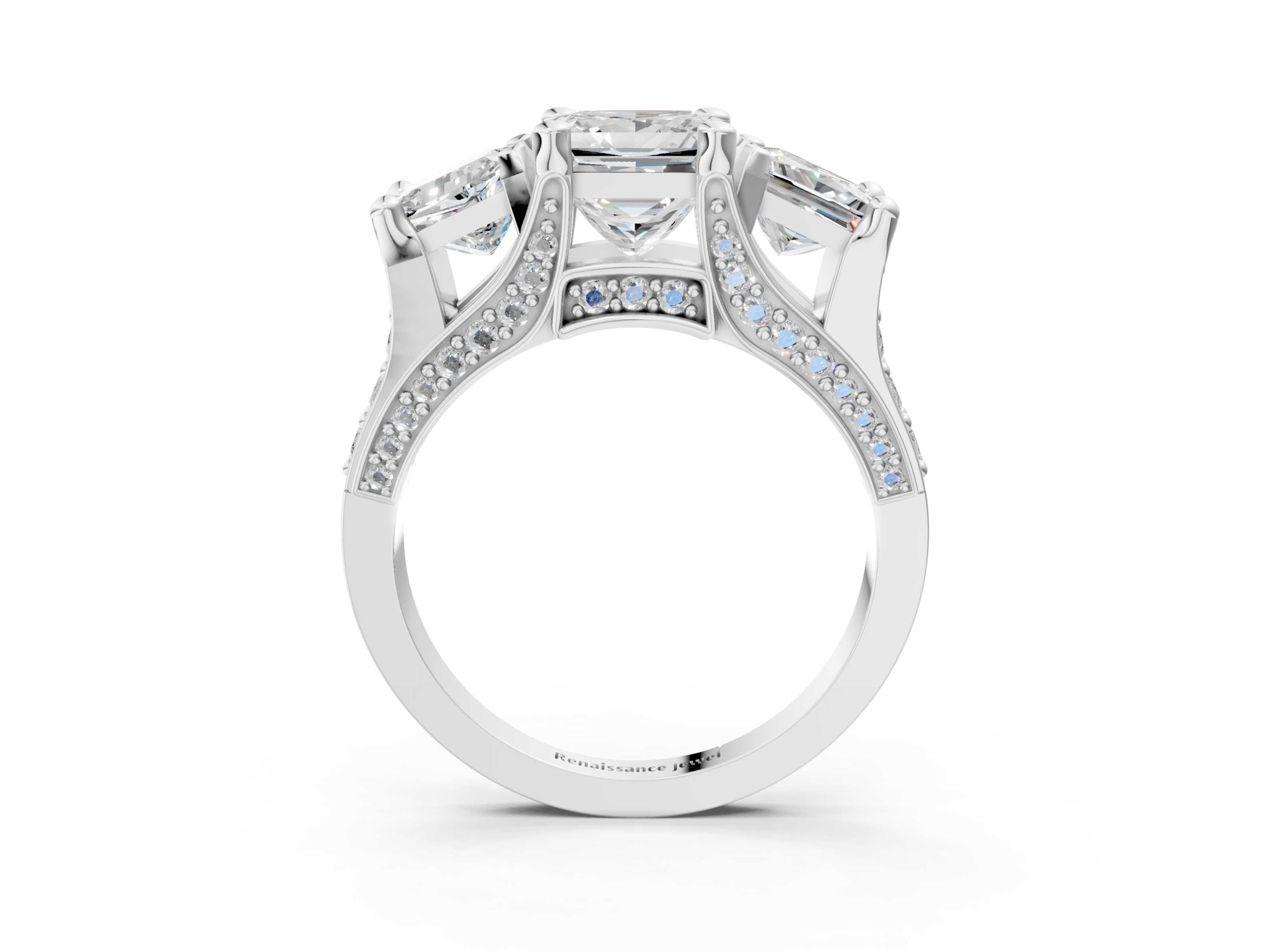 White gold Three-Stone Princess Cut Diamond Ring with Channel-Set Band and Four-Prong Setting_35