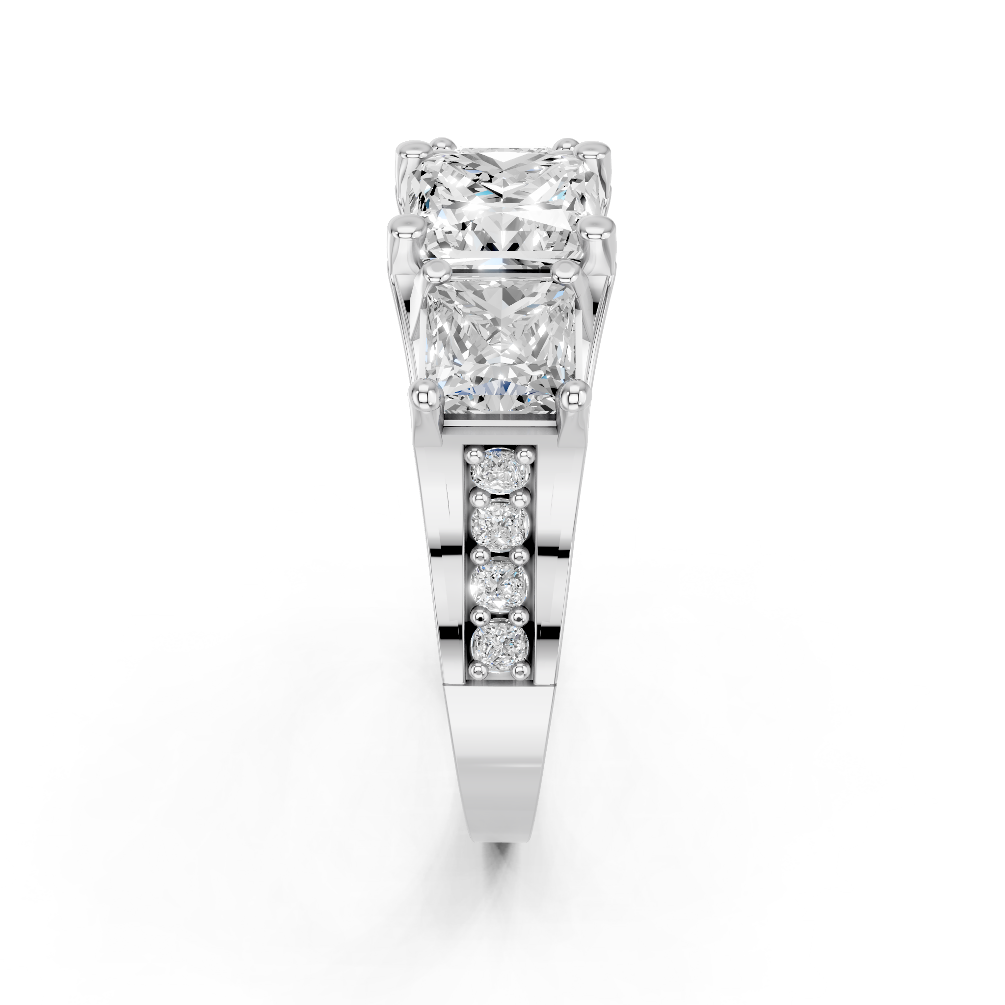 White gold Three-Stone Princess Cut Diamond Ring with Channel-Set Band and Four-Prong Setting_4