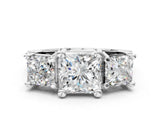 10K White Gold 3.13 Carat E VS1 Princess Diamond Three-Stone Ring with Channel Set Band and Four-Prong Setting