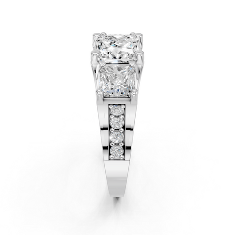 White gold Three-Stone Princess Cut Diamond Ring with Channel-Set Band and Four-Prong Setting_4