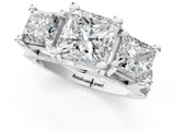 10K White Gold 3.13 Carat E VS1 Princess Diamond Three-Stone Ring with Channel Set Band and Four-Prong Setting