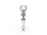 10K White Gold 3.13 Carat E VS1 Princess Diamond Three-Stone Ring with Channel Set Band and Four-Prong Setting
