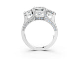 10K White Gold 3.13 Carat E VS1 Princess Diamond Three-Stone Ring with Channel Set Band and Four-Prong Setting
