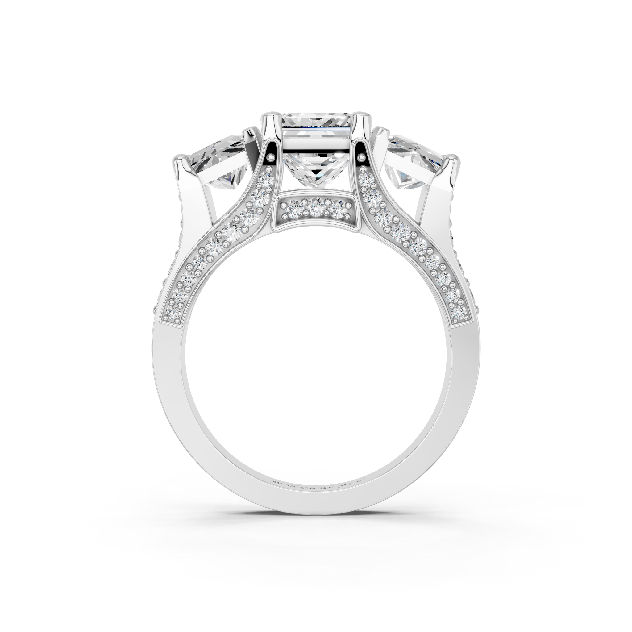 White gold Three-Stone Princess Cut Diamond Ring with Channel-Set Band and Four-Prong Setting_5