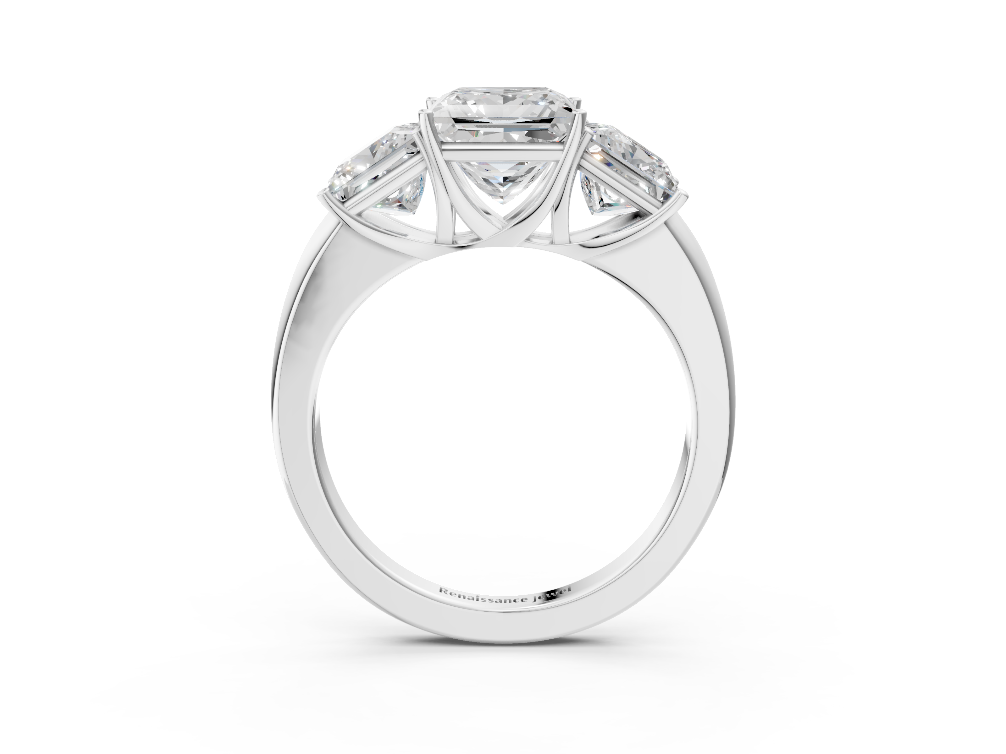 White gold Three-Stone Princess Cut Diamond Ring with Channel-Set Band and Four-Prong Setting_75