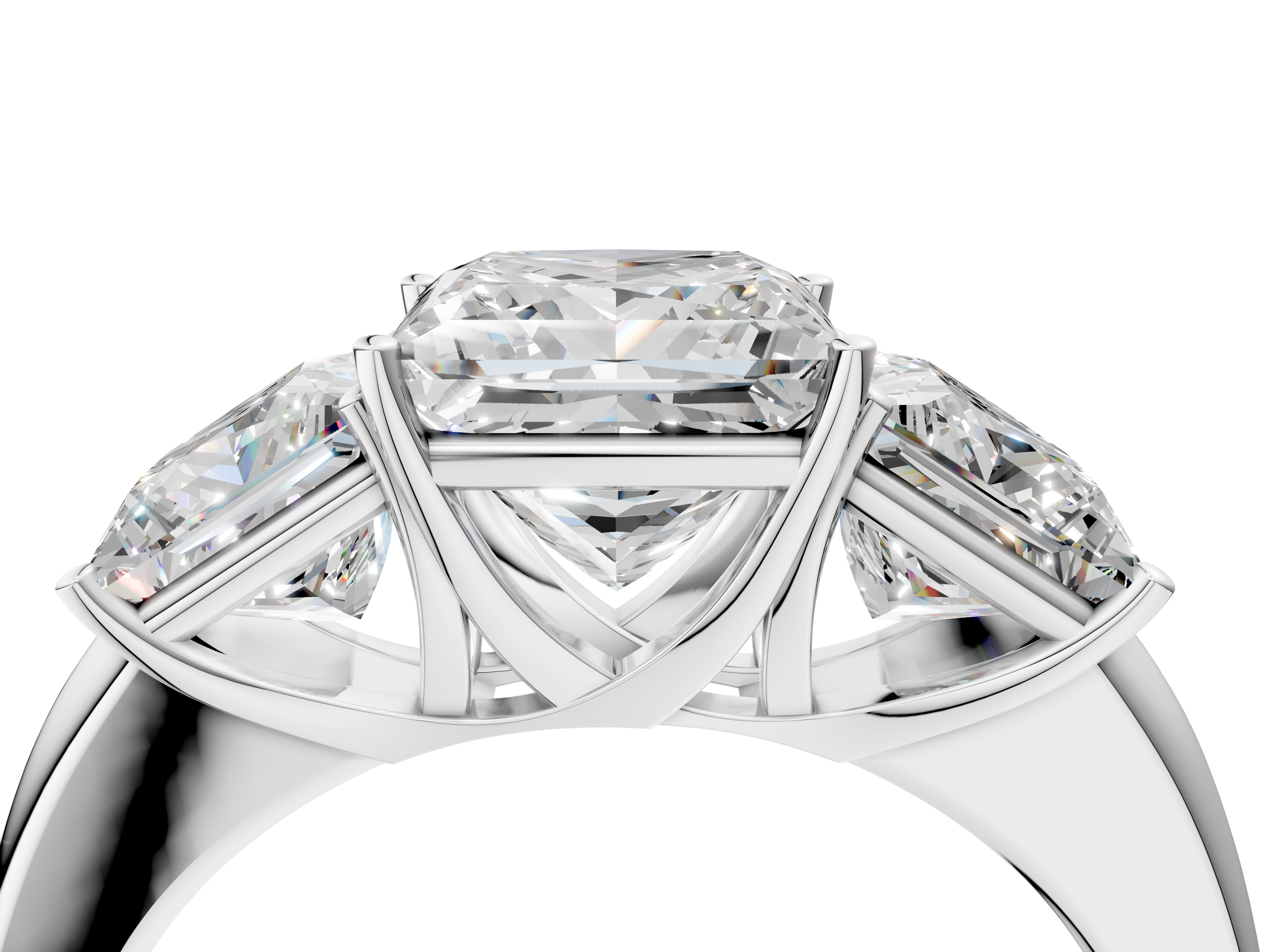 White gold Three-Stone Princess Cut Diamond Ring with Channel-Set Band and Four-Prong Setting_76