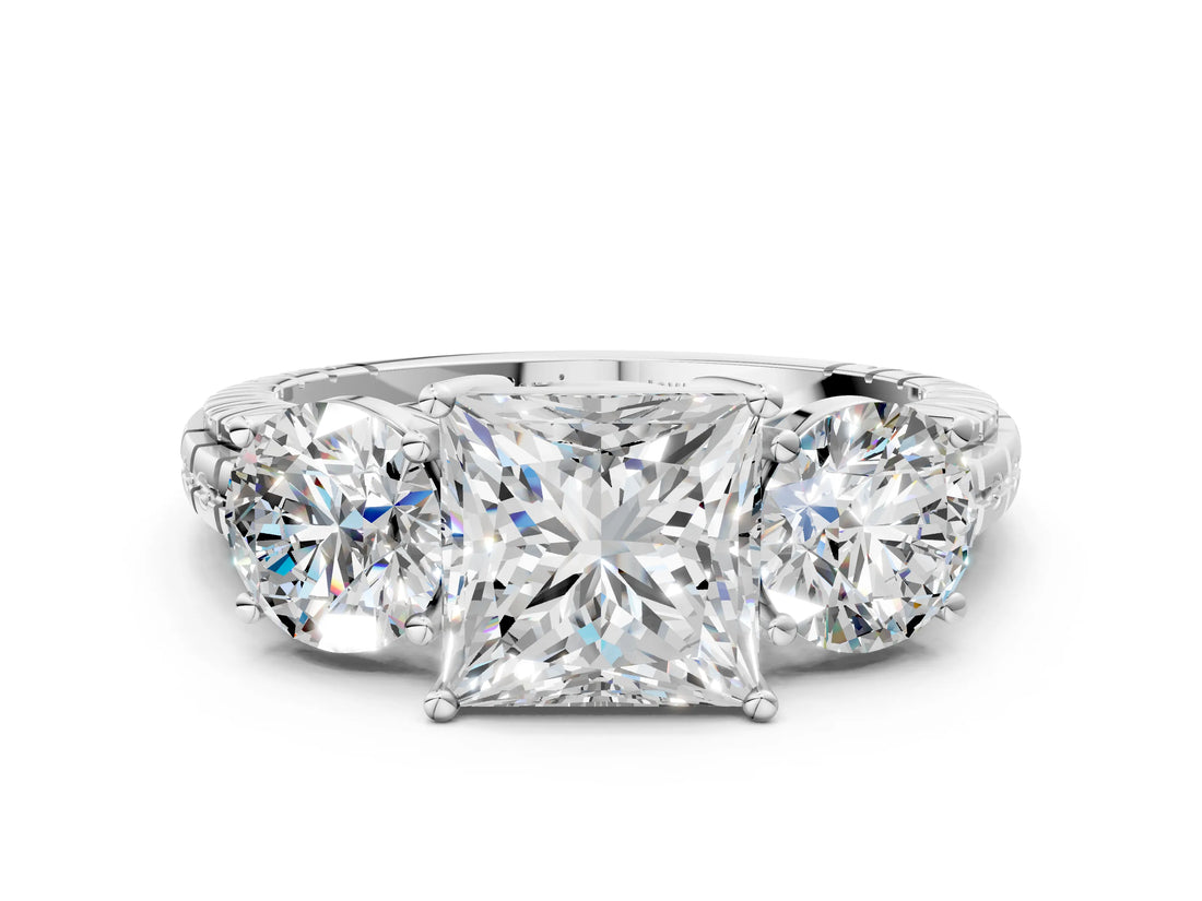 White gold Three-Stone Princess Cut Diamond Ring with Channel-Set Band and Prong Setting_6