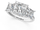 Silver Three-Stone 2.06 Carat E VS1 Princess Diamond Ring with Pavé Band and Prong Setting
