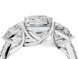 Silver Three-Stone 2.06 Carat E VS1 Princess Diamond Ring with Pavé Band and Prong Setting