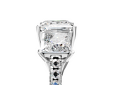 Silver Three-Stone 2.06 Carat E VS1 Princess Diamond Ring with Pavé Band and Prong Setting