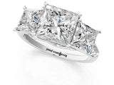 14K White Gold Three-Stone 3.03 Carat D VVS2 Princess Diamond Ring with Round Pavé Band and Prong Setting