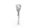 14K White Gold Three-Stone 3.03 Carat D VVS2 Princess Diamond Ring with Round Pavé Band and Prong Setting