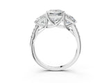 14K White Gold Three-Stone 3.03 Carat D VVS2 Princess Diamond Ring with Round Pavé Band and Prong Setting