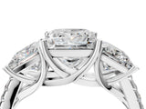 14K White Gold Three-Stone 3.03 Carat D VVS2 Princess Diamond Ring with Round Pavé Band and Prong Setting