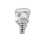 14K White Gold Three-Stone 3.03 Carat D VVS2 Princess Diamond Ring with Round Pavé Band and Prong Setting