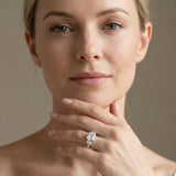 14K White Gold Three-Stone 3.03 Carat D VVS2 Princess Diamond Ring with Round Pavé Band and Prong Setting