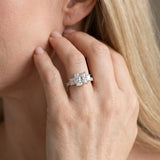 14K White Gold Three-Stone 3.03 Carat D VVS2 Princess Diamond Ring with Round Pavé Band and Prong Setting