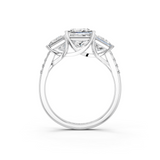10K White Gold Three-Stone 2.54 Carat E VS1 Princess Cut Diamond Ring with Pavé Band and Prong Setting