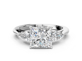 White gold Three-Stone Princess Cut Diamond Ring with Pear Side Stones in Four-Prong Setting_134