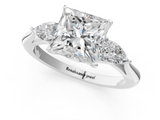 White gold Three-Stone Princess Cut Diamond Ring with Pear Side Stones in Four-Prong Setting_135