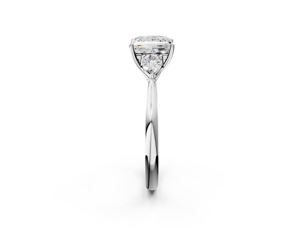 White gold Three-Stone Princess Cut Diamond Ring with Pear Side Stones in Four-Prong Setting