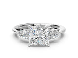 White gold Three-Stone Princess Cut Diamond Ring with Pear  Side Stones in Four-Prong Setting_16