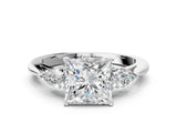 White gold Three-Stone Princess Cut Diamond Ring with Pear  Side Stones in Four-Prong Setting_22