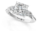 White gold Three-Stone Princess Cut Diamond Ring with Pear  Side Stones in Four-Prong Setting_23