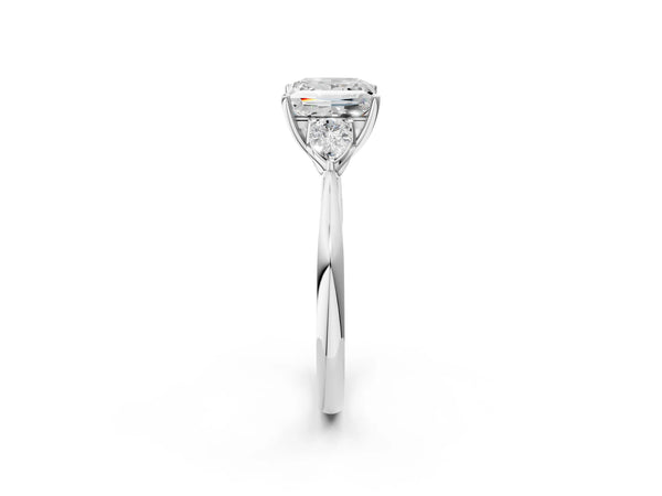 White gold Three-Stone Princess Cut Diamond Ring with Pear  Side Stones in Four-Prong Setting