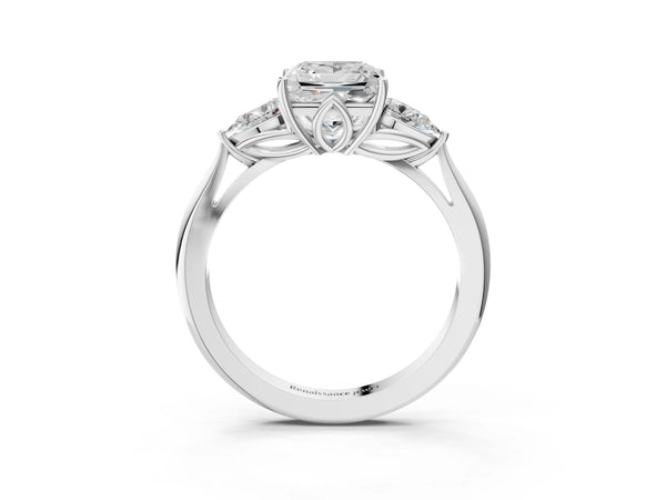 White gold Three-Stone Princess Cut Diamond Ring with Pear  Side Stones in Four-Prong Setting