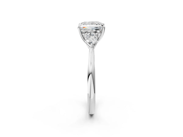 White gold Three-Stone Princess Cut Diamond Ring with Pear  Side Stones in Four-Prong Setting