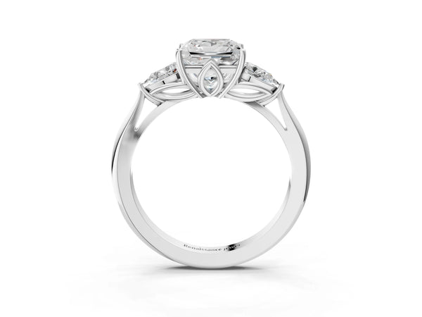 White gold Three-Stone Princess Cut Diamond Ring with Pear  Side Stones in Four-Prong Setting