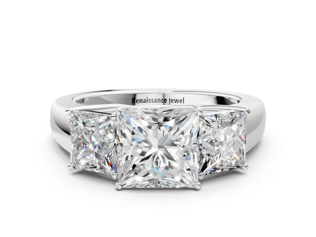 White gold Three-Stone Princess Cut Diamond Ring with Prong Setting and Classic Band_3