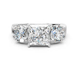 White gold Three-Stone Princess Cut Diamond Ring with Round Side Stones, Classic Band, and Four-Prong Setting_7